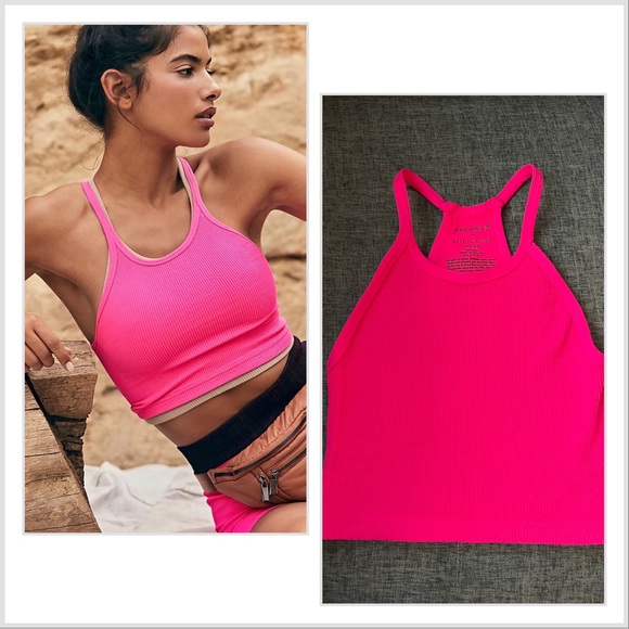 NWOT Free People Movement Happiness Runs Crop Tank in Hot Pink - Picture 2 of 9
